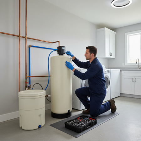 Installation d'un adoucisseur d'eau par un plombier